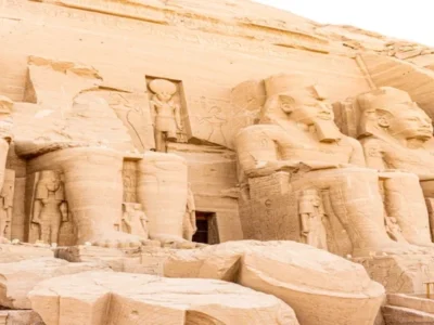 Statues at the entrance of the temple of Ramesses II at Abu Simbel