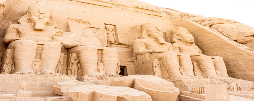 Wonders of Ancient Egypt: Statues at the entrance of the temple of Ramesses II at Abu Simbel