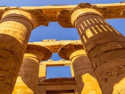 Giant columns of the temple of Karnak, the great sanctuary of Amun. Egypt