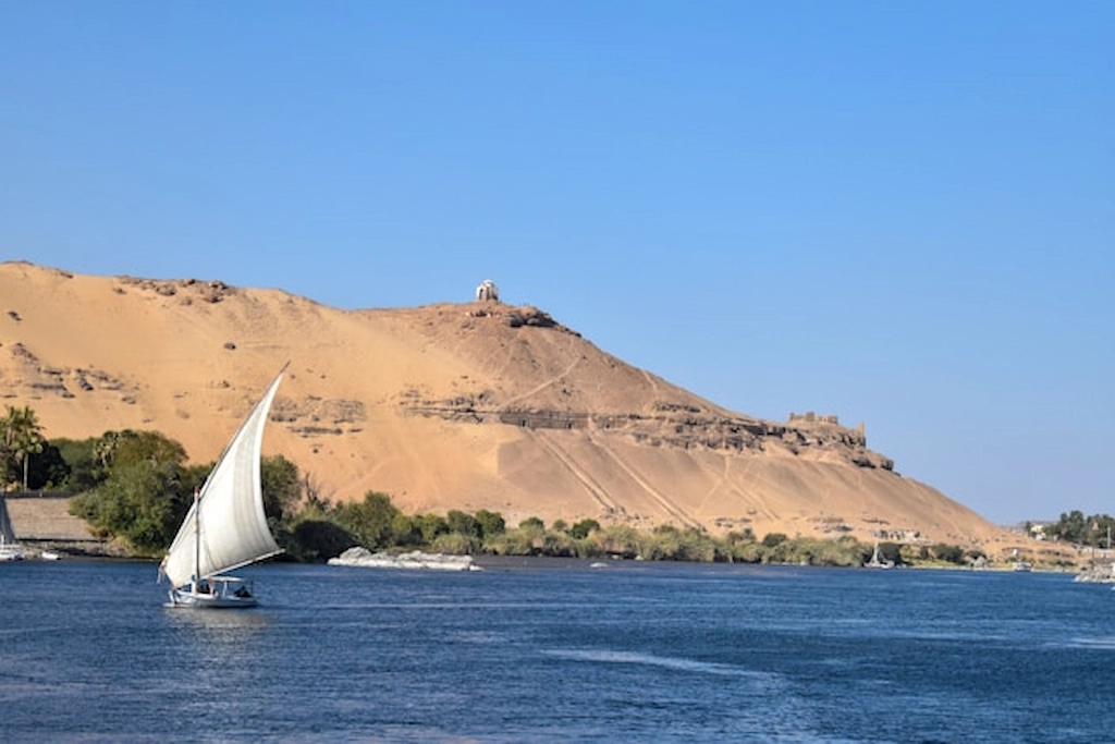 Felucca sailboat on the Nile near Aswan's desert viewpoint