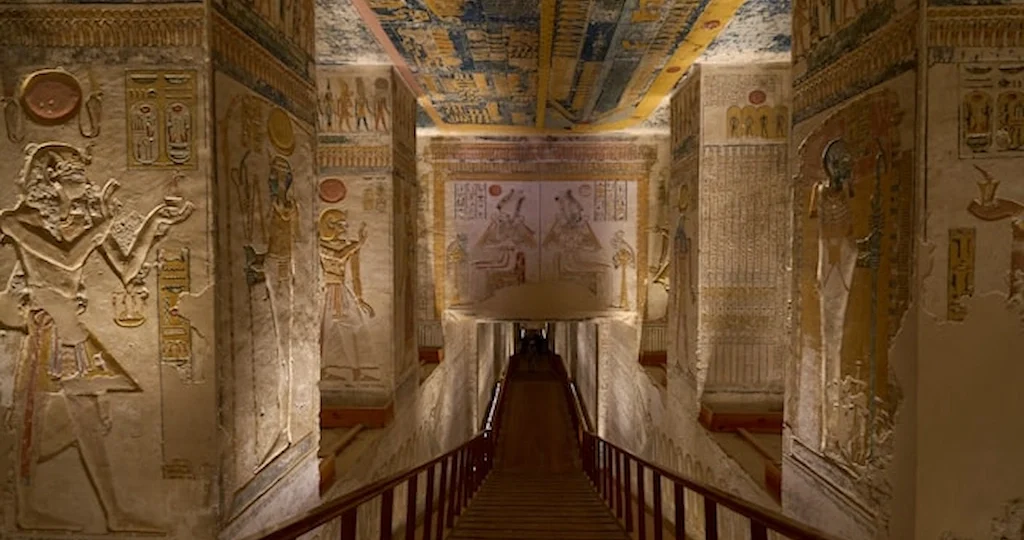 Painted corridor inside the tomb of Ramses V & VI (KV9) in the Valley of the Kings