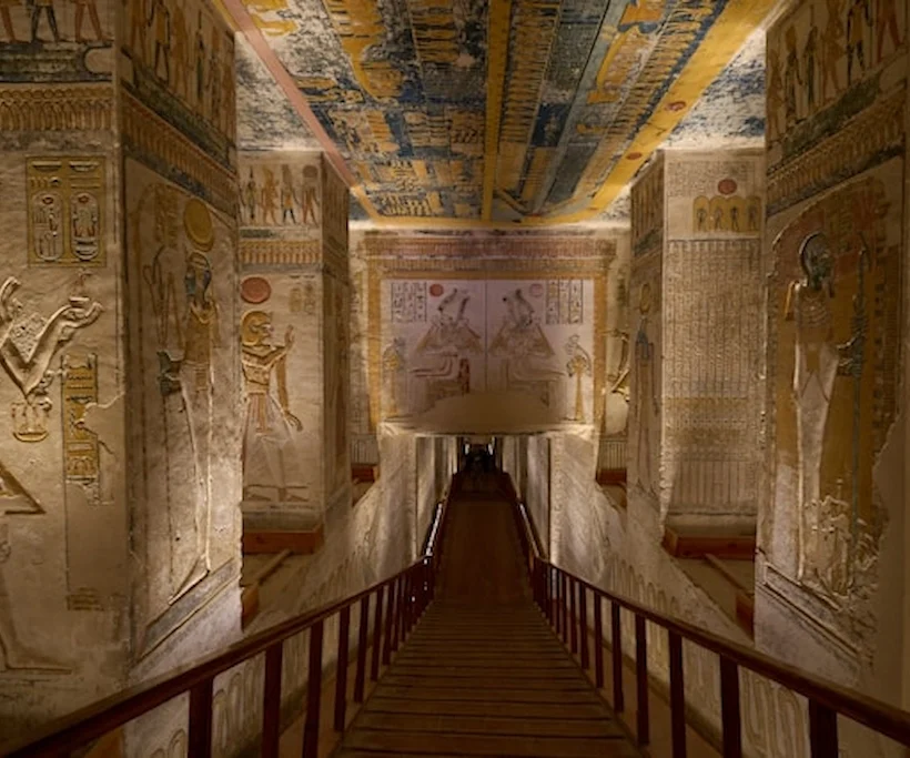 Painted corridor inside the tomb of Ramses V & VI (KV9) in the Valley of the Kings
