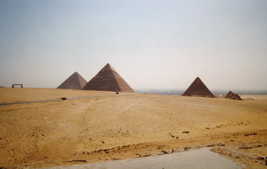 The three Giza pyramids seen on day one of a 2 day trip to Cairo from Hurghada