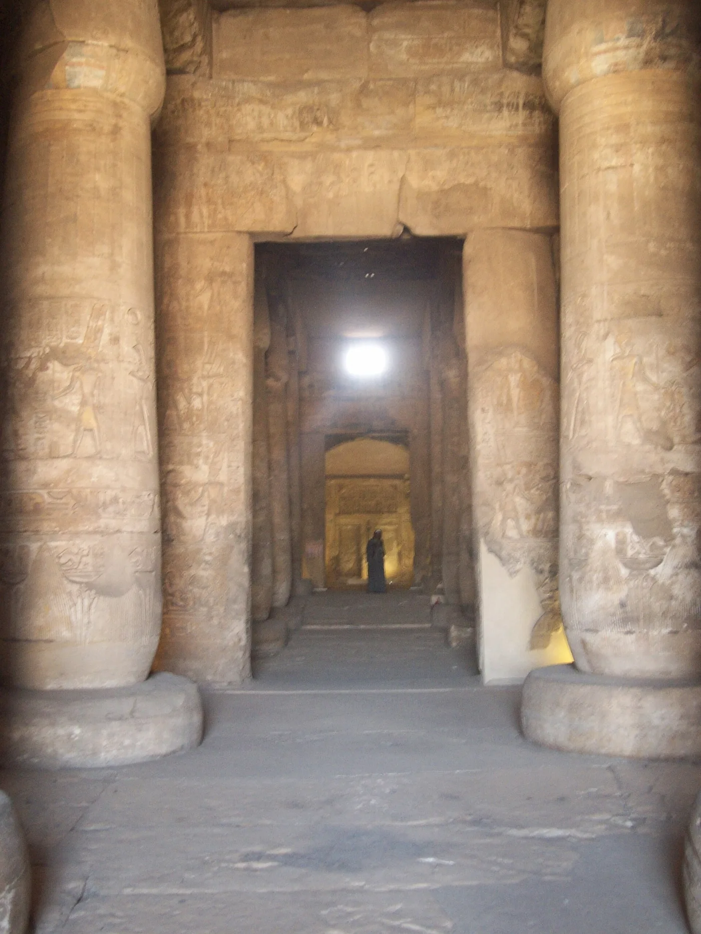 Columns and roofed halls inside the Temple of Seti I at Abydos