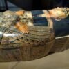 Ancient Egyptian coffins & sarcophagi featuring painted hieroglyphic coffin detail