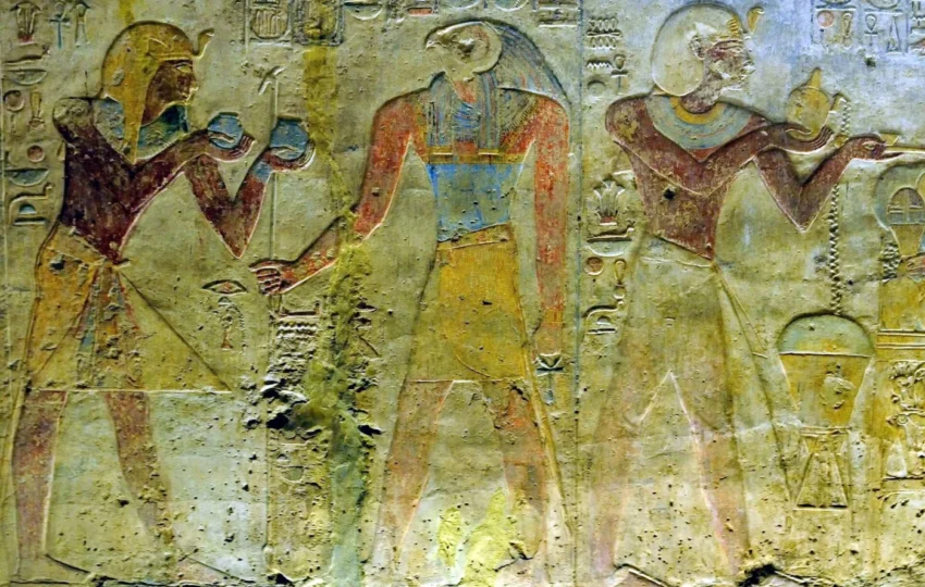 A carved relief inside the rock-cut temple of Beit el-Wali