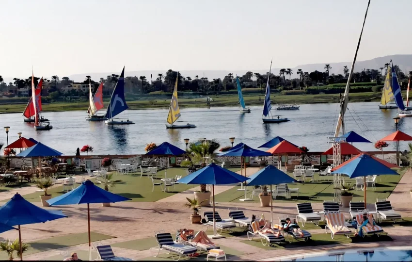 A dahabiya under sail on the Nile between Aswan and Luxor