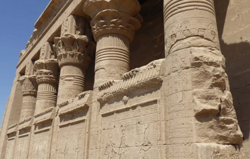 The decorated facade of the mammisi at Dendera