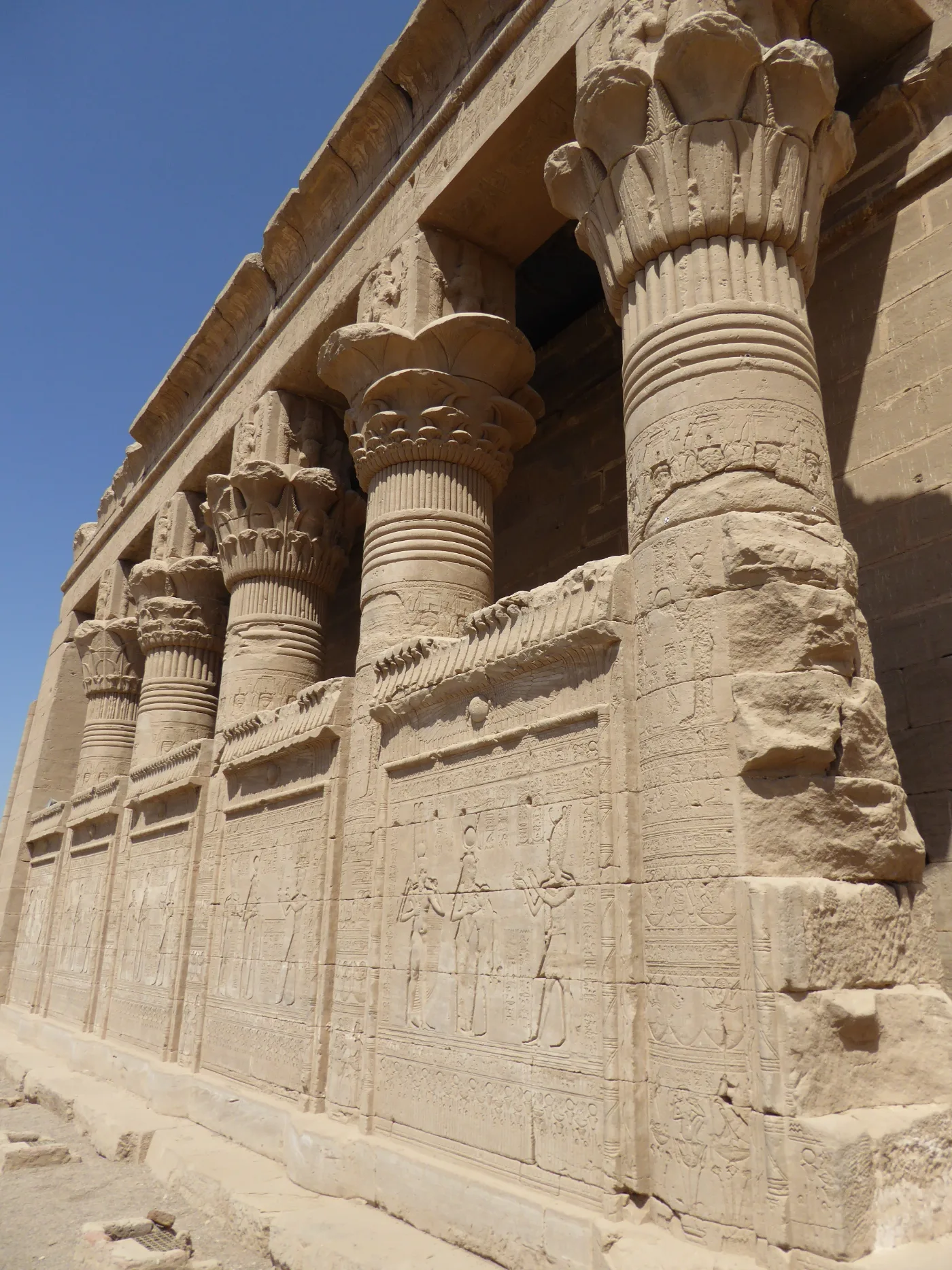 The decorated facade of the mammisi at Dendera