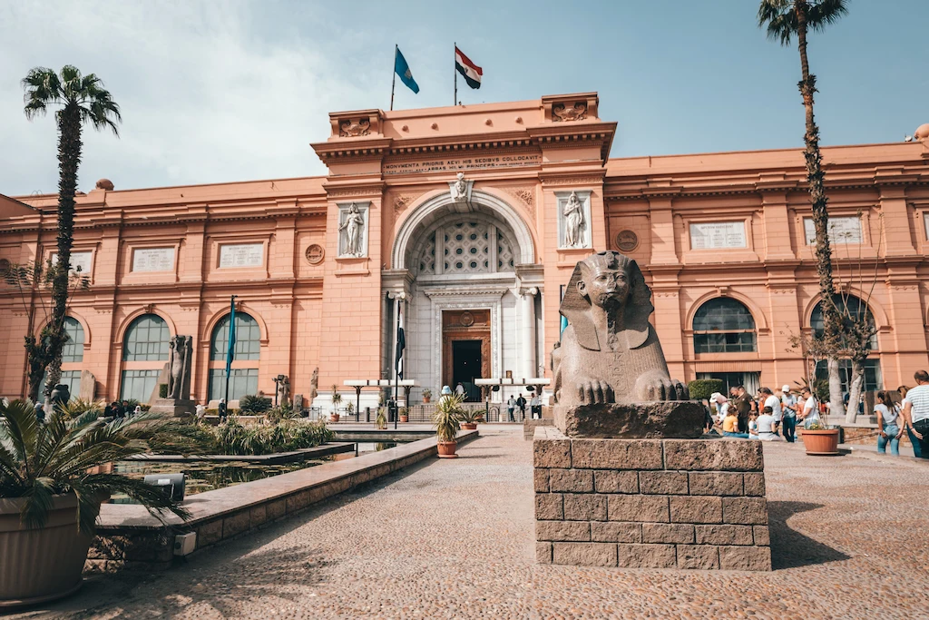 Who Was the Last Pharaoh of Egypt? Facade of the Egyptian Museum in Cairo with its iconic sphinx statue
