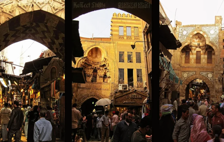 Shopfronts along a Khan el-Khalili bazaar street explored on day two in Old Cairo