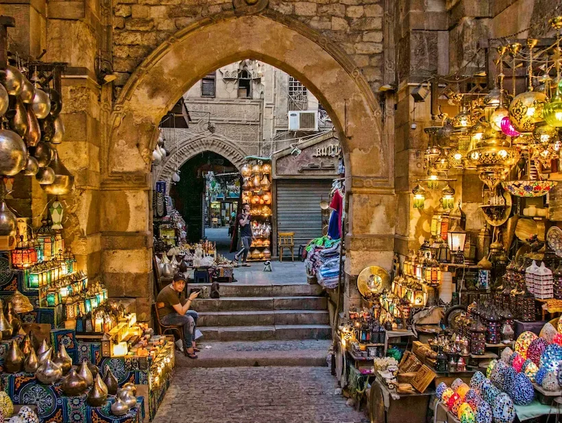 Lantern-lit alley in Khan El Khalili What to buy in souk, Cairo
