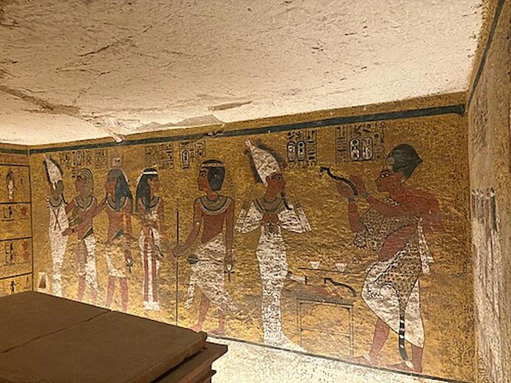 Nefertiti Tomb Egypt - Painted burial chamber wall inside KV62, Tutankhamun's tomb, believed by some Egyptologists to hide a chamber linked to Nefertiti