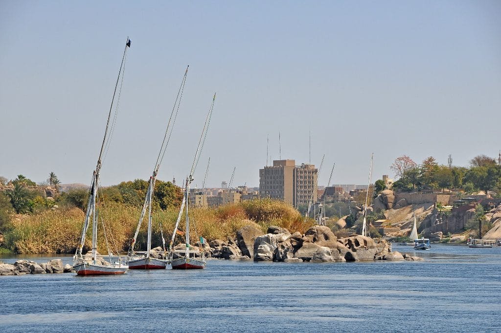 What to wear on a Nile cruise deck day - feluccas sailing the Nile at Aswan