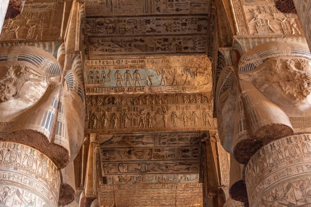 Hathor temple columns echoing the sanctuary built for queen of Egypt Nefertari