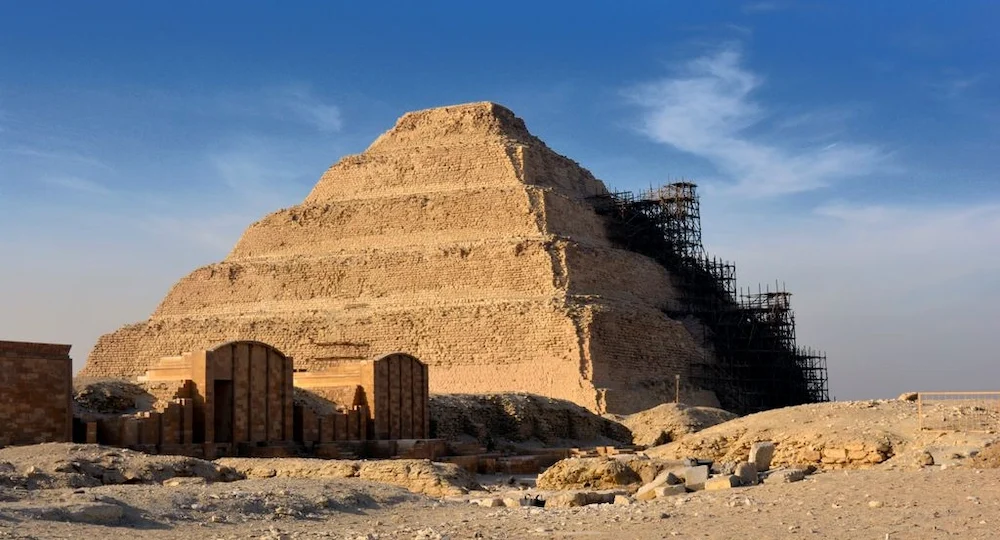 The Step Pyramid at Saqqara, built by Imhotep for Pharaoh Djoser around 2650 BC - egypt wizard doctor tomb saqqara