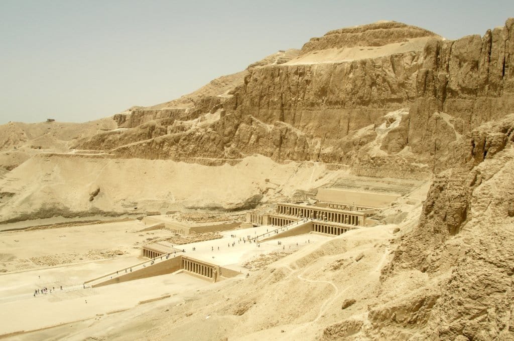 Temple of Hatshepsut built into the Theban Mountains Egypt cliff face at Deir el-Bahari