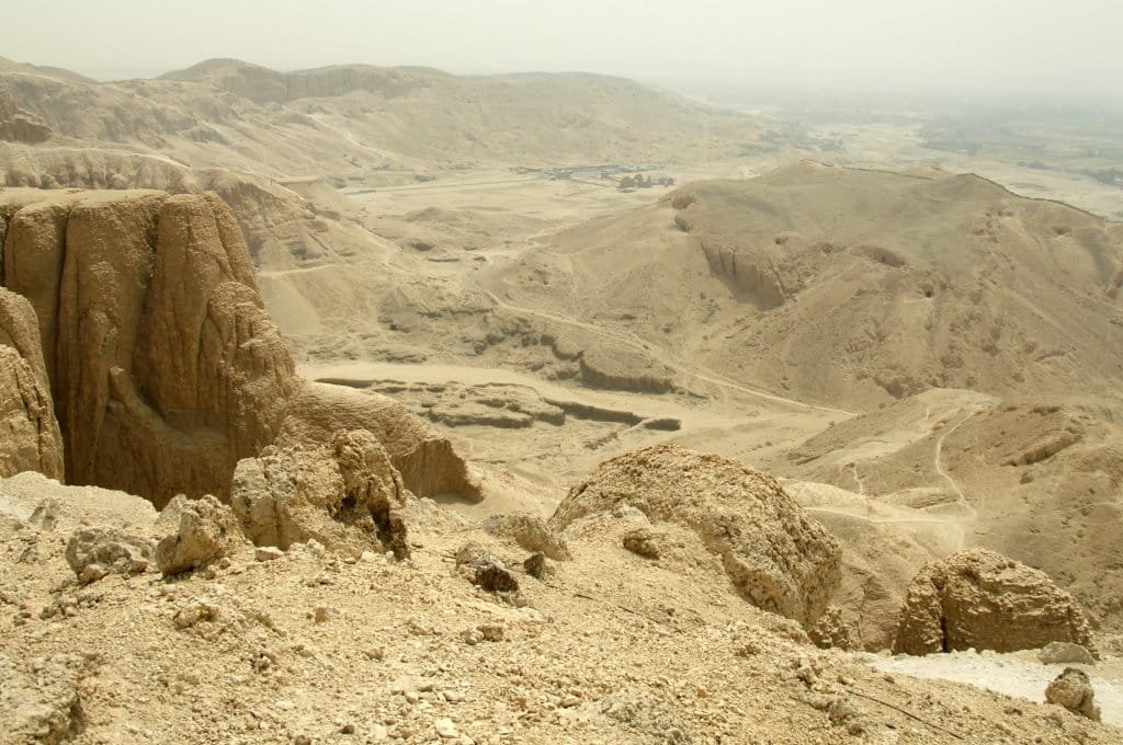 Theban Mountains Egypt desert ridgeline seen from the Theban Plateau