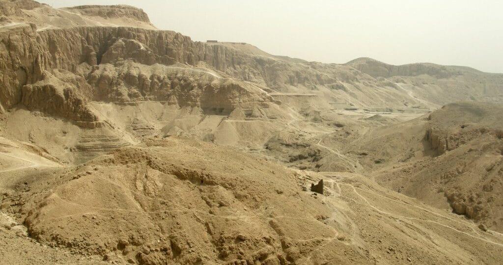 Theban Mountains Egypt limestone cliffs rising above Luxor's West Bank