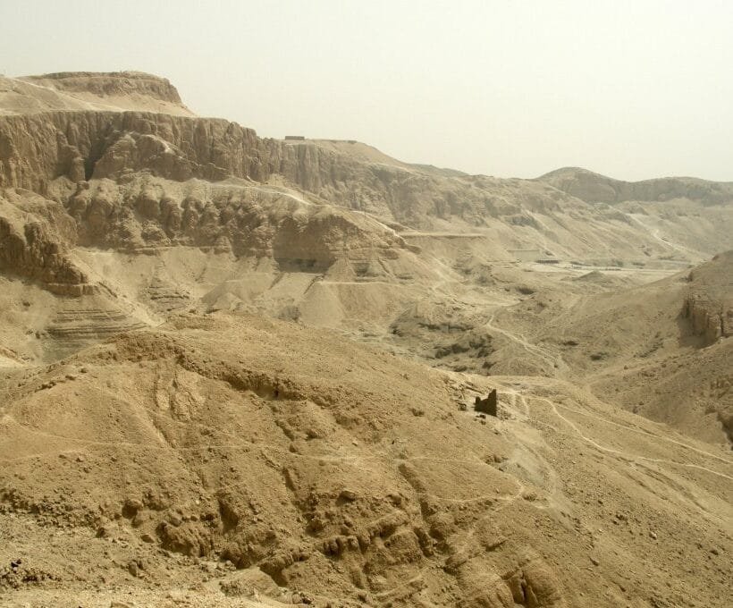 Theban Mountains Egypt limestone cliffs rising above Luxor's West Bank