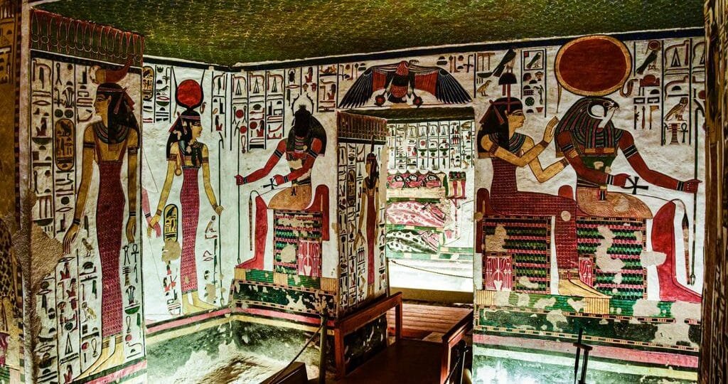 Tomb of Queen Nefertari painted mural inside the burial chamber
