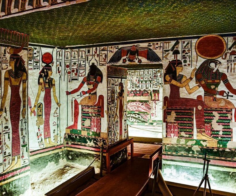 Tomb of Queen Nefertari painted mural inside the burial chamber