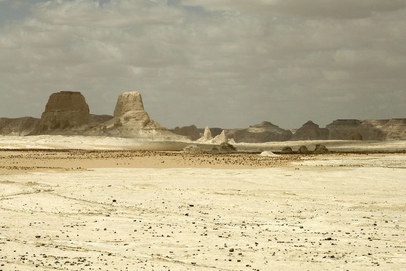 Wind-carved karst shapes across the White Desert plateau