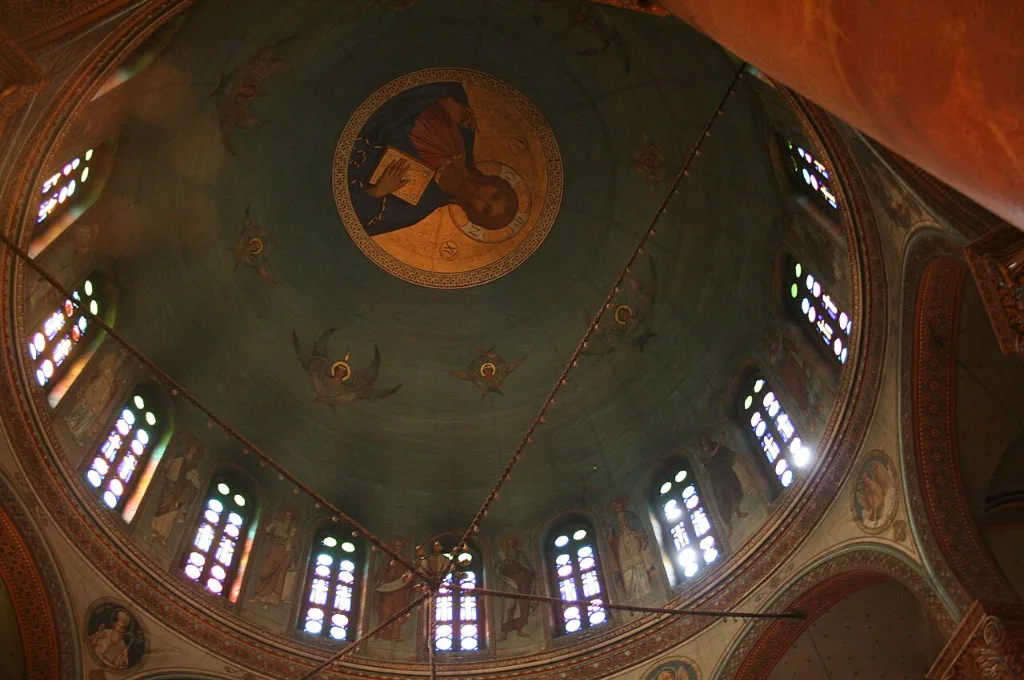 All Saints' Day holiday in Egypt: the painted dome of the Church of Saint George in Coptic Cairo