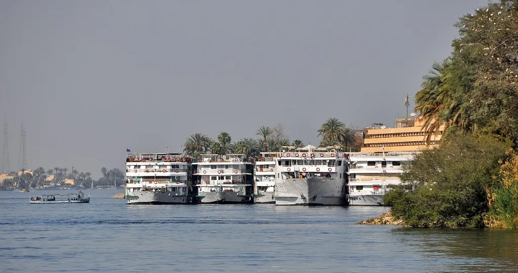 Best Christmas vacations: Nile cruise ships moored along the river in Egypt