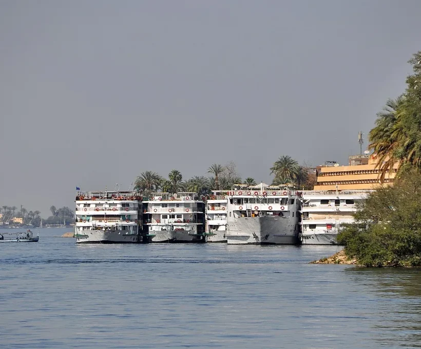 Best Christmas vacations: Nile cruise ships moored along the river in Egypt