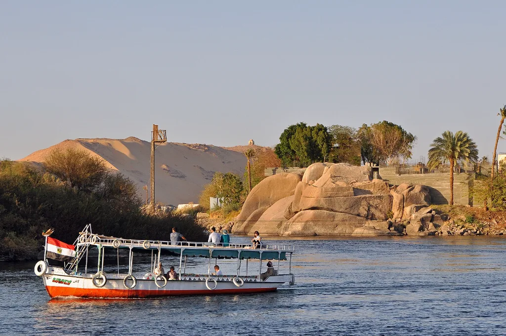 Christmas Eve on a Nile cruise: a boat on the Nile at Aswan beside Elephantine Island