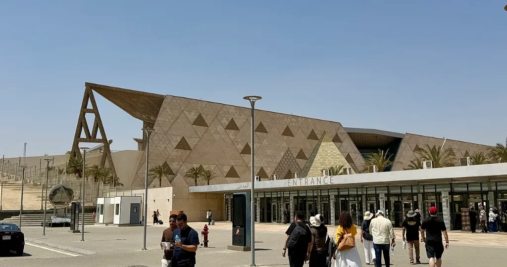 Christmas travel in Egypt: the monumental facade of the Grand Egyptian Museum near Giza