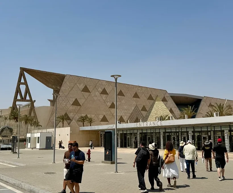 Christmas travel in Egypt: the monumental facade of the Grand Egyptian Museum near Giza