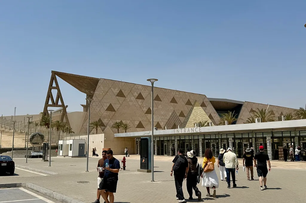 Christmas travel in Egypt: the monumental facade of the Grand Egyptian Museum near Giza