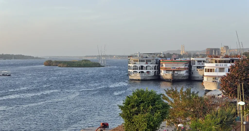 Christmas vacation packages in Egypt: Nile cruise ships moored at Aswan