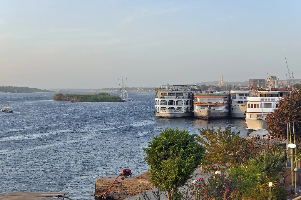 Christmas vacation packages in Egypt: Nile cruise ships moored at Aswan