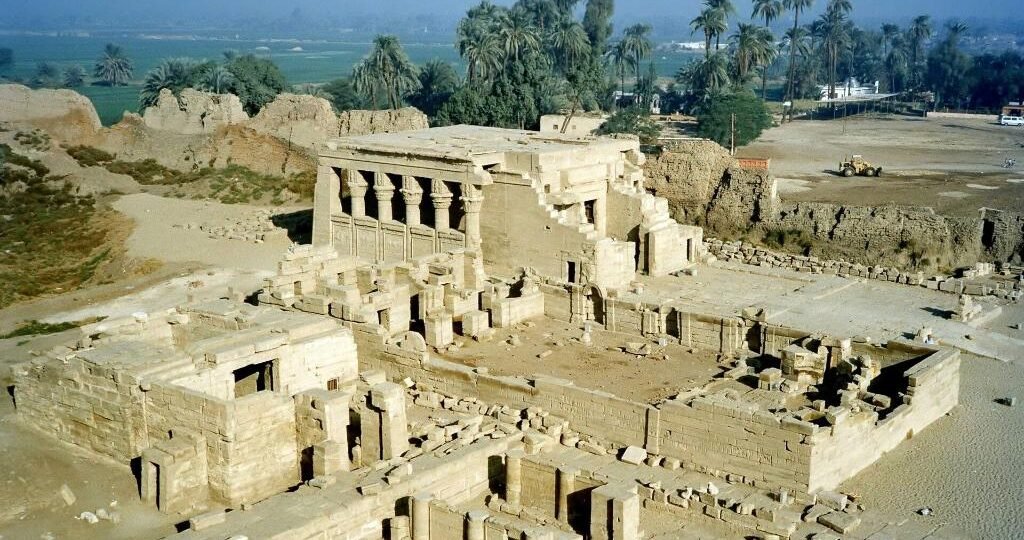Aerial view of the Temple of Hathor Dendera and its enclosure