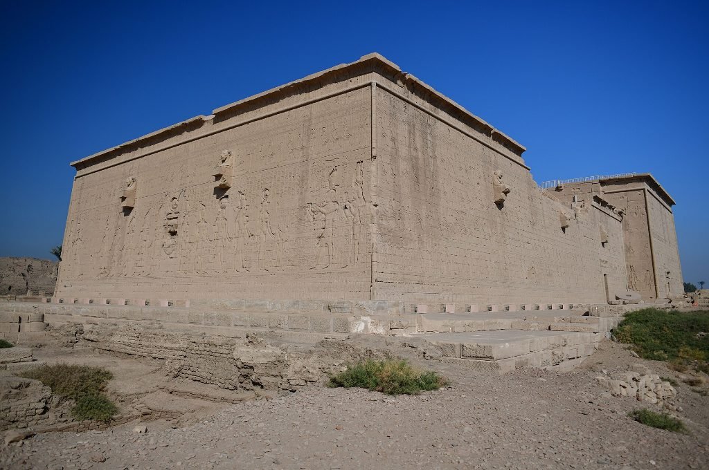 Outer wall of the Temple of Hathor, part of the Dendera temple in Egypt complex