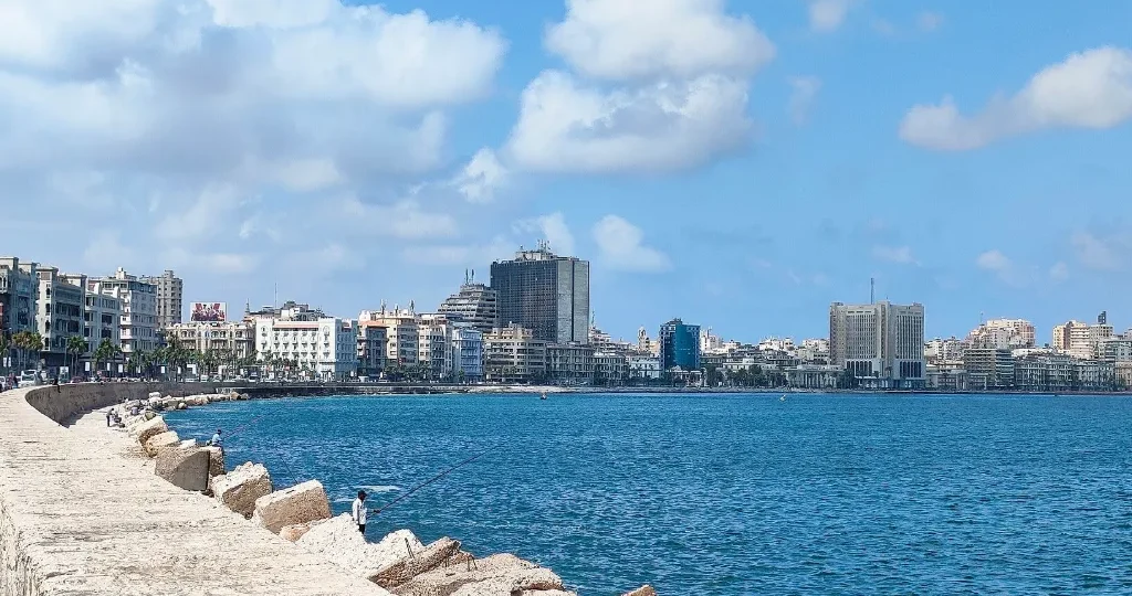 Alexandria Corniche and Mediterranean sea in clear winter light