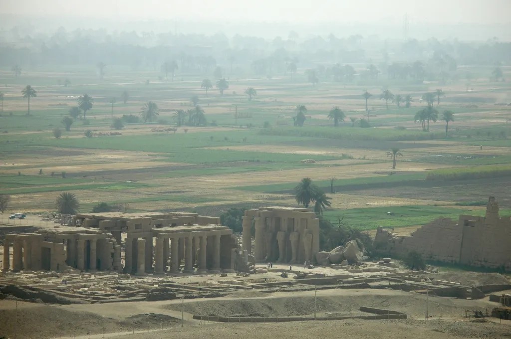 Green Nile valley fields near Thebes fed by the annual flood