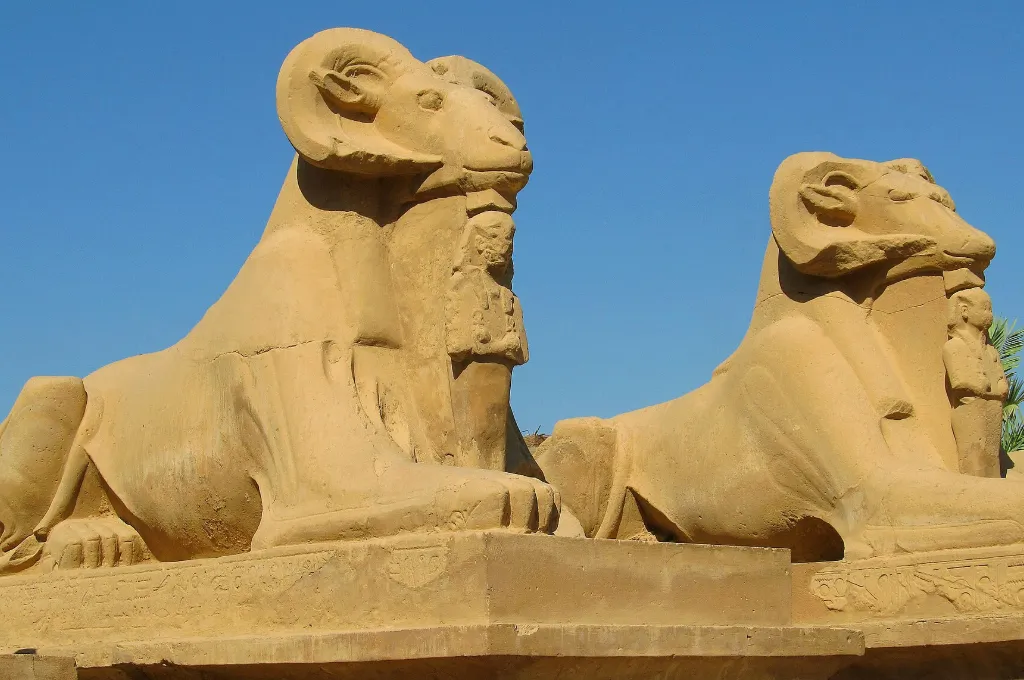 Sphinx avenue at Karnak Temple in winter sunshine