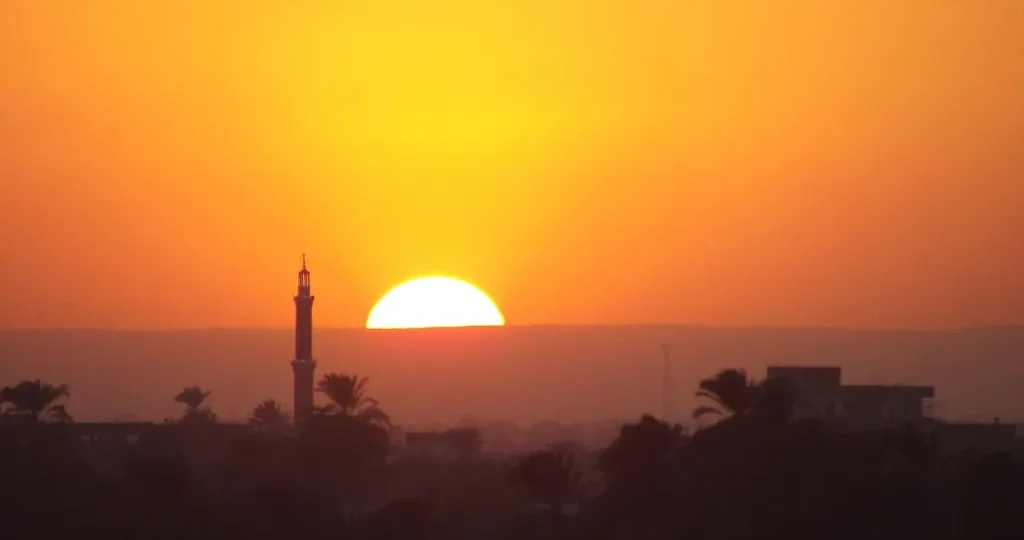 Sunset over the Luxor West Bank and the Nile in winter