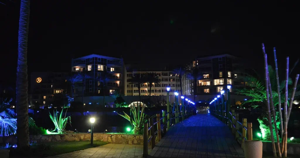 Hurghada resort lit up at night, ready for New Year's Eve